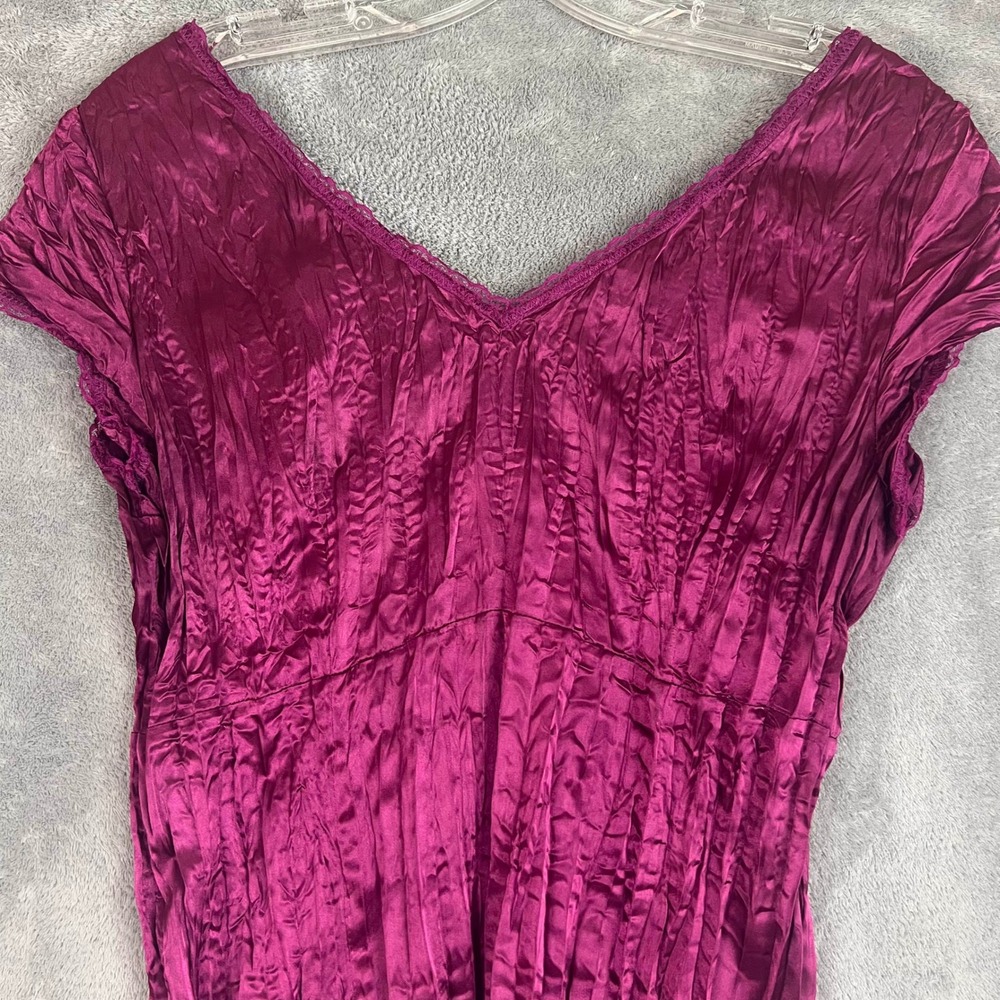 Vintage Y2K Crinkle Satin Top Womens M Cap Sleeve Whimsigoth Blouse Plum - Picture 2 of 8